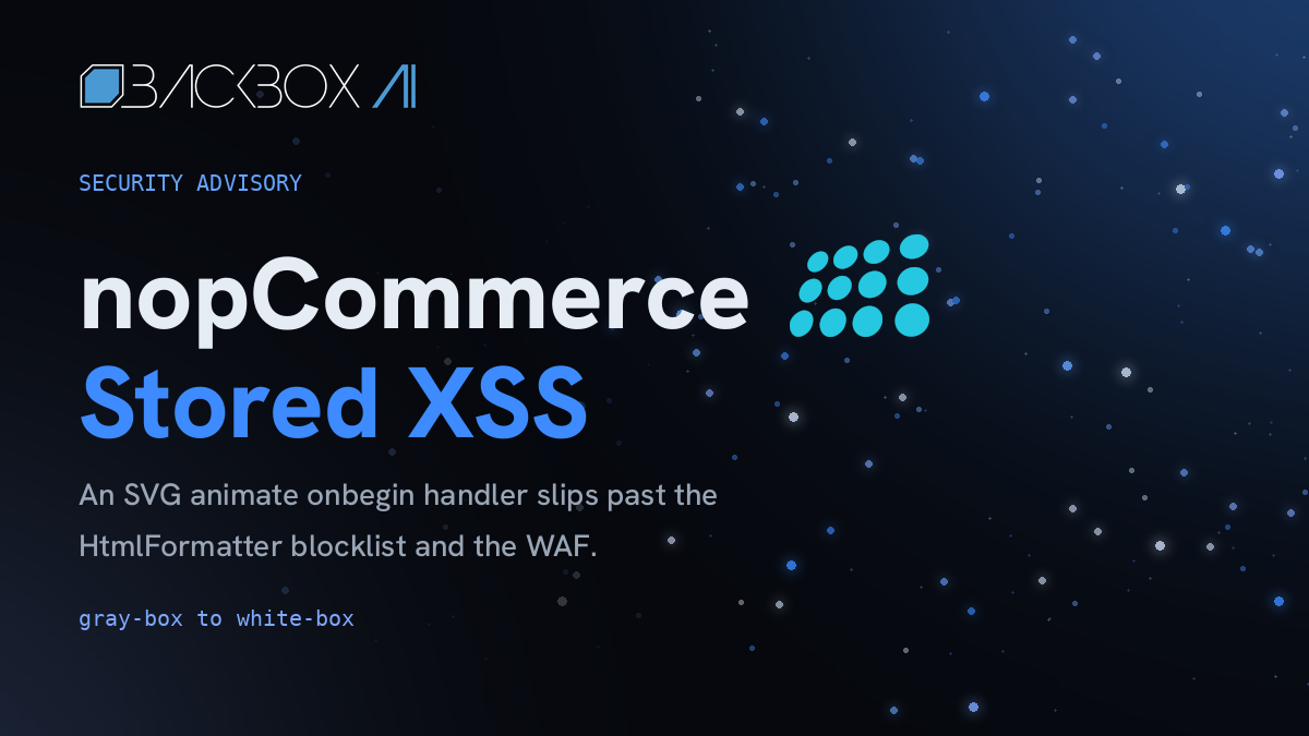 Security Advisory: Stored XSS in nopCommerce via an SVG animate Handler That Slips Past the HtmlFormatter Blocklist